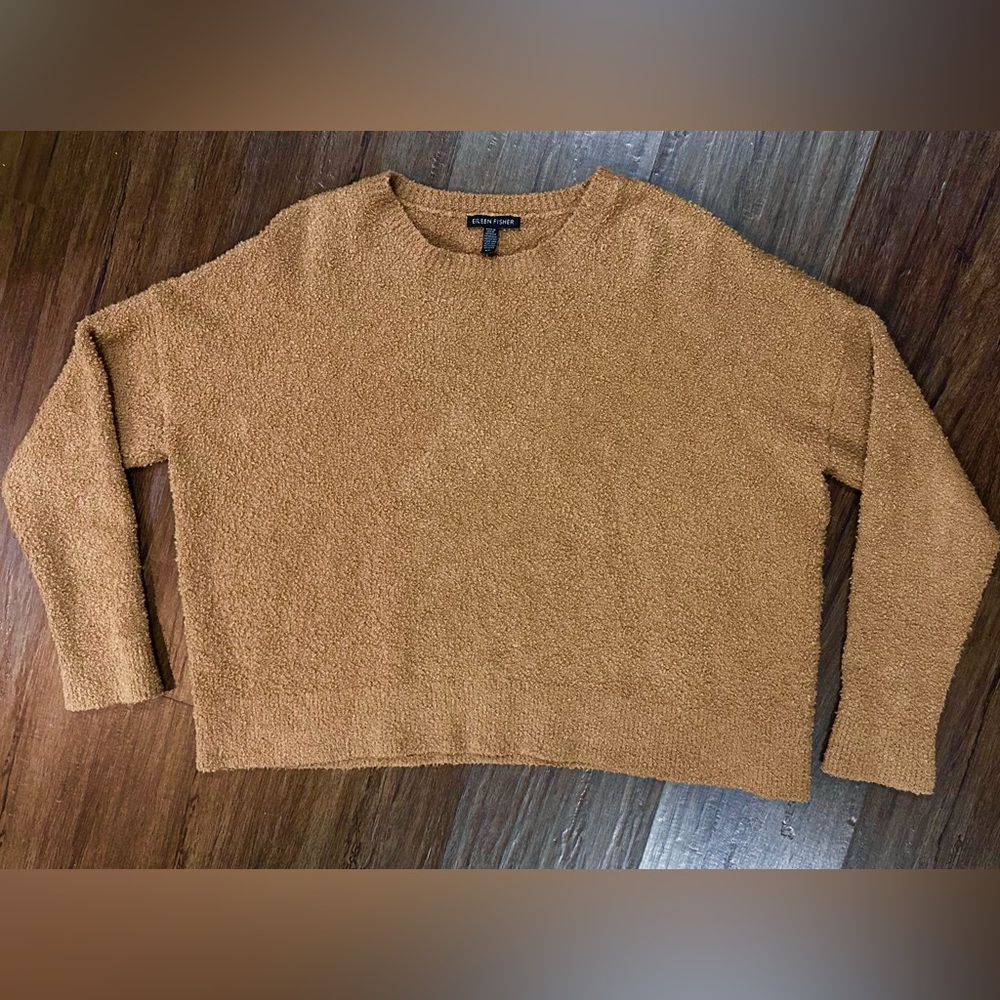 Eileen Fisher Cropped Boucle Teddy Bear Sweater in Brown. Size S
